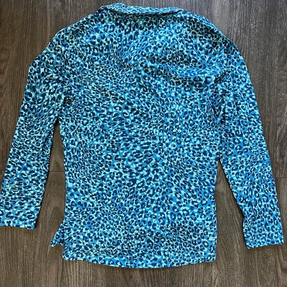NWOT Isaac Mizrahi Live! Solid & Printed Split-Neck Collared Top in Teal - med​​ - Picture 4 of 6